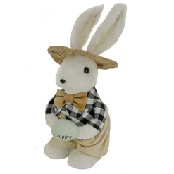 Fashion National Tree Company Fluffy Male Bunny Table Decoration, Soft Straw Fibers With Foam Base, Dressed In Buttoned Shirt, Pants, Hat, Bowtie, Easter Collection, 12 Inches