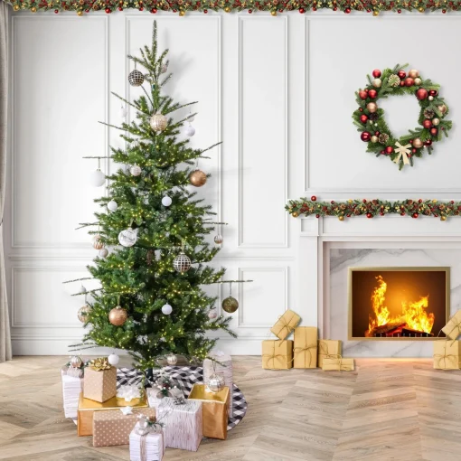 Fashion National Tree Company 10Ft Pre-Lit Artificial Feel Real Lark Pine Medium Hinged Tree, 5320 Warm White Led Rice Lights- Ul