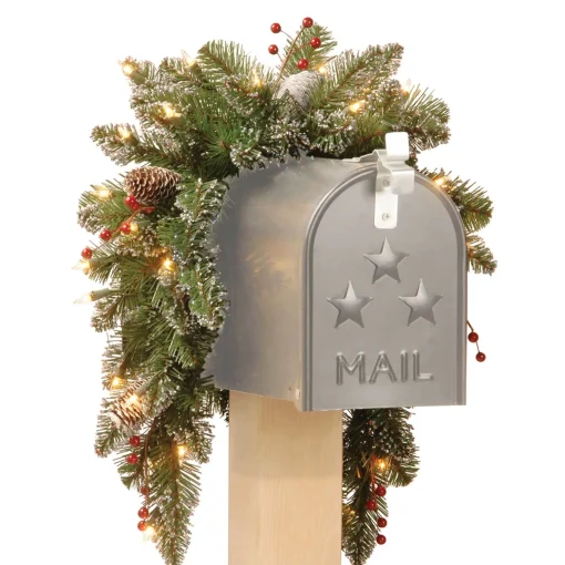 Best Sale National Tree Company Glittery Mountain Mailbox Swag