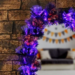 Shop National Tree Company Halloween 9 Ft. Black Fiber Optic Garland With Purple And Orange Lights