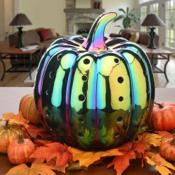 Clearance National Tree Company Halloween 12" Led Lit Iridescent Pumpkin Decor