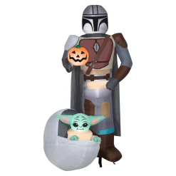 Discount National Tree Company Halloween Airblown 78" Mandalorian & The Child With Pumpkin