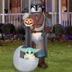 Discount National Tree Company Halloween Airblown 78" Mandalorian & The Child With Pumpkin
