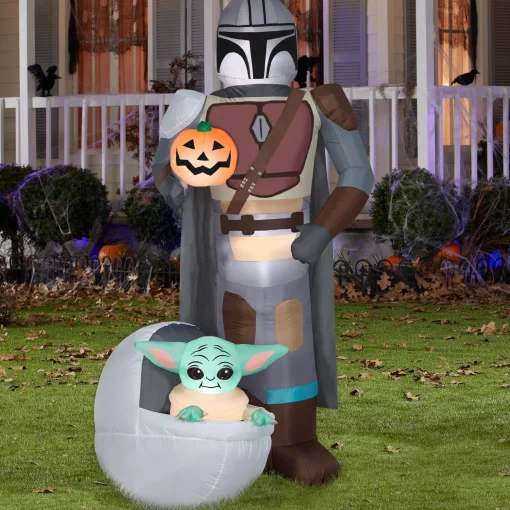 Discount National Tree Company Halloween Airblown 78" Mandalorian & The Child With Pumpkin