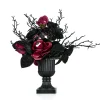 Discount National Tree Company Halloween Artificial Plant Decoration, Black, Decorated With Roses, Flowers, Includes Black Urn, 18 Inches