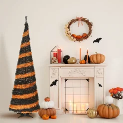 Fashion National Tree Company Halloween Artificial Tree, Black And Orange, Tinsel, Includes Stand, 7.5 Feet