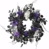 Shop National Tree Company Halloween Artificial Wreath, Black, Decorated With Skulls, Roses, Purple Flowers, 24 Inches