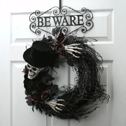Store National Tree Company Halloween "Beware" Wreath Hanger, 16 Inches