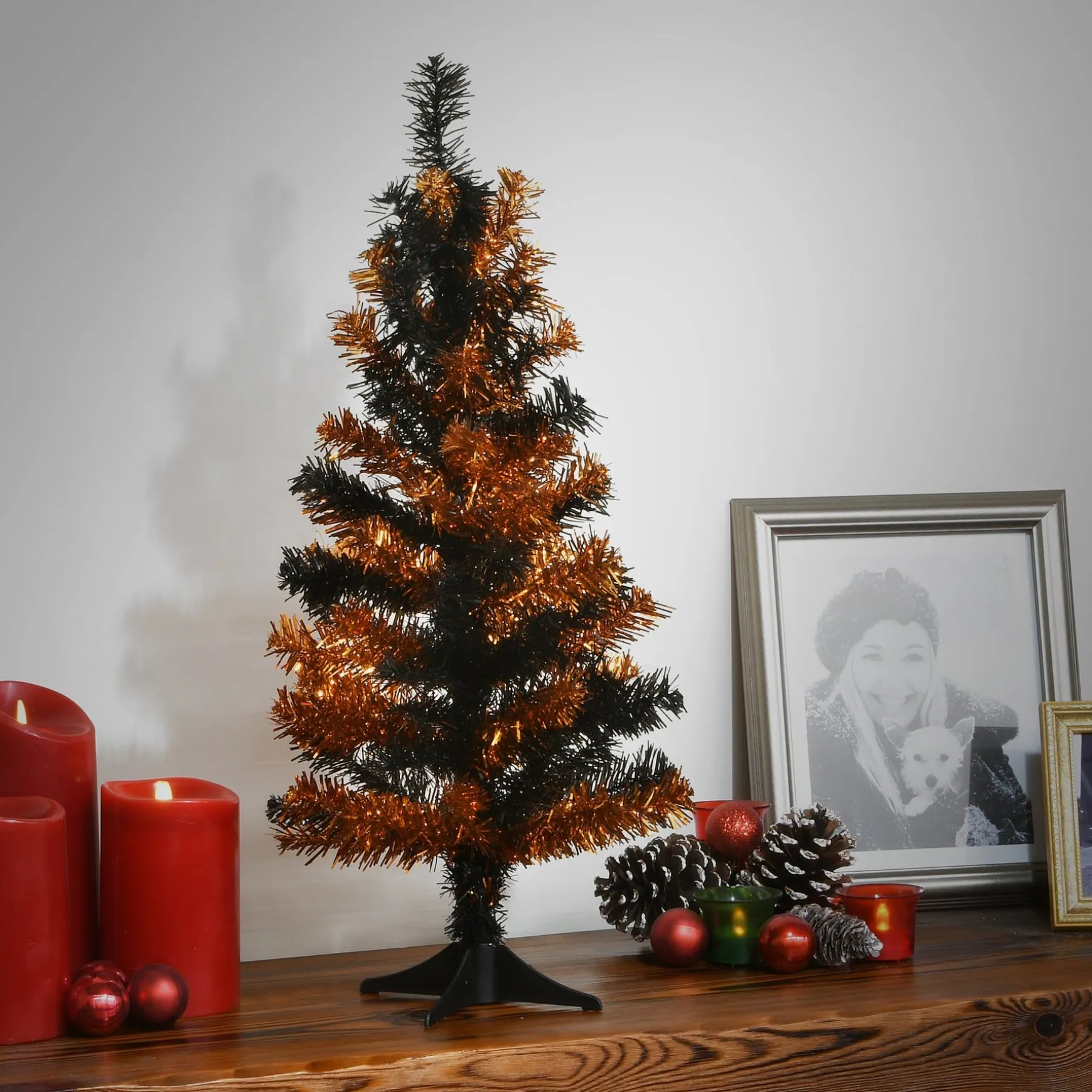 Hot National Tree Company Halloween Black Orange Tinsel Tree 24 In