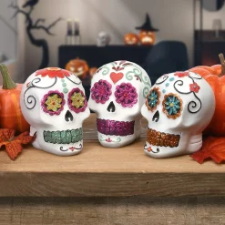 Hot National Tree Company Halloween Day Of The Dead Skulls, Pack Of 3, 3 Inches