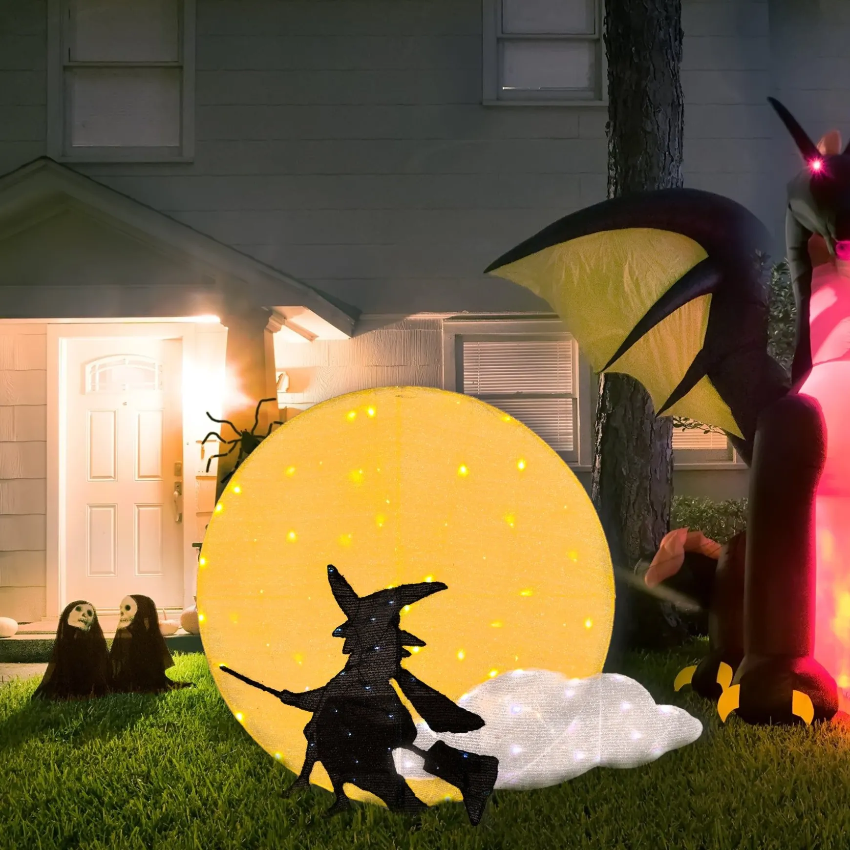 Sale National Tree Company Halloween Garden Stake Lawn Decoration, Black, Moon And Flying Witch, Led Lights, Plug In, 41 Inches