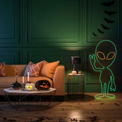 Outlet National Tree Company Halloween Hanging Neon Style Sign, Green, 'Unwelcome', Led Lights, Plug In, 40 Inches