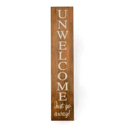Store National Tree Company Halloween Hanging Porch Sign, Natural, 'Unwelcome, Just Go Away', Wooden Construction, 39 Inches