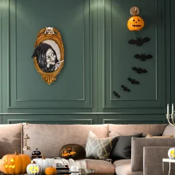 Hot National Tree Company Halloween Hanging Wall Decoration, Black, Witch In Mirror, 2 Feet