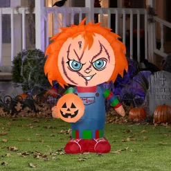 Fashion National Tree Company Halloween Inflatable Decoration, Orange, Chucky, Self Inflating, Plug In, 42 Inches