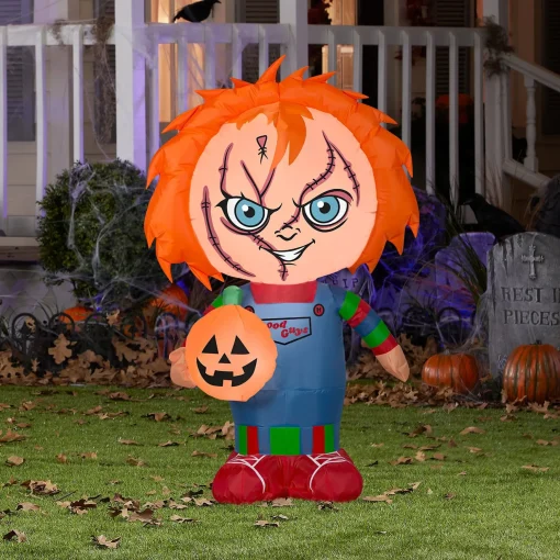 Fashion National Tree Company Halloween Inflatable Decoration, Orange, Chucky, Self Inflating, Plug In, 42 Inches