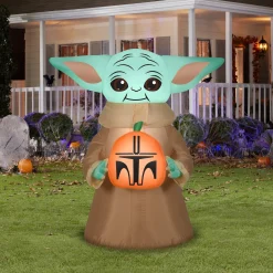 Best National Tree Company Halloween Inflatable Decoration, Green, Baby Yoda, Self Inflating, Plug In, 42 Inches