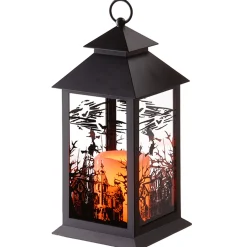 New National Tree Company Halloween Lantern With Led Lights, Carved Images Of Witches, Haunted House, 12 Inches