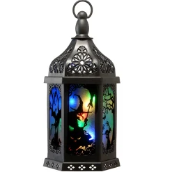 Hot National Tree Company Halloween Lantern With Led Lights, Carved Images, 15 Inches