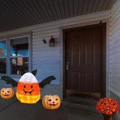 Fashion National Tree Company Halloween Lawn Decoration, Orange, Candy Corn Bat, Led Lights, Plug In, 27 Inches