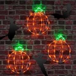 Best National Tree Company Halloween Lighted Sign Decoration, White, Mini Pumpkin Trio, Led Lights, Plug In, 14 Inches