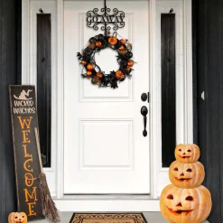 Hot National Tree Company Halloween Metal Wreath Hanger, Black, 'Go Away', 17 Inches