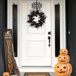 Outlet National Tree Company Halloween Metal Wreath Hanger, Black, 'Scram', 16 Inches