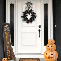 Outlet National Tree Company Halloween Metal Wreath Hanger, Black, 'Trick Or Treat', 19 Inches