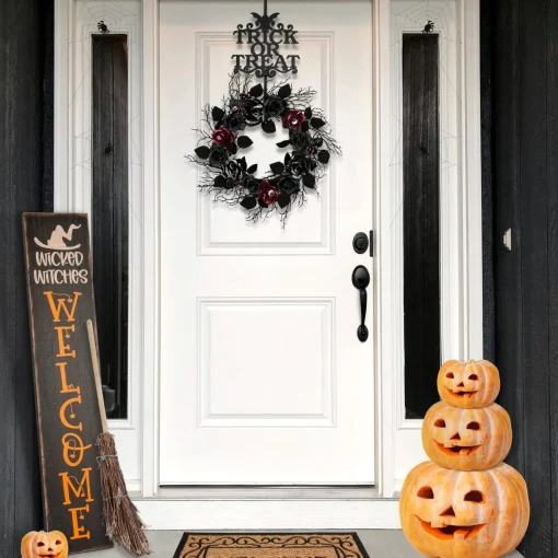 Outlet National Tree Company Halloween Metal Wreath Hanger, Black, 'Trick Or Treat', 19 Inches