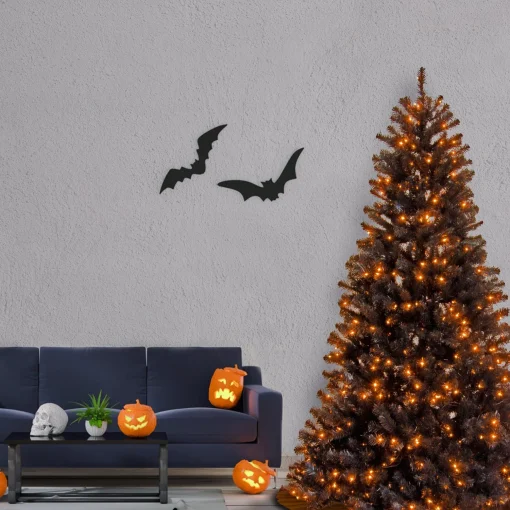 Sale National Tree Company Halloween North Valley Black Spruce Tree With Orange Lights, 6.5 Feet