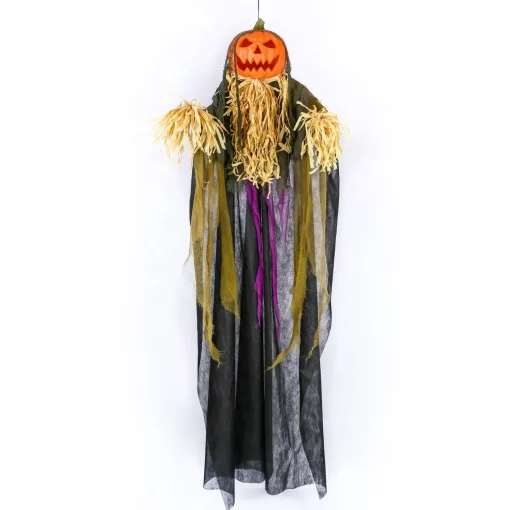 Clearance National Tree Company Halloween Pre Lit Animated Hanging Scarecrow, Black, Sound Activated, Led Lights, Battery Operated, 6 Feet
