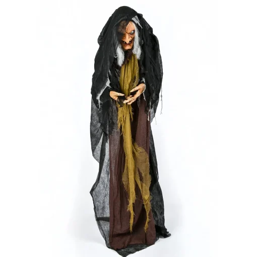 Flash Sale National Tree Company Halloween Pre Lit Animated Scary Old Witch, Brown, Sound Activated, Led Lights, Battery Operated, 63 Inches
