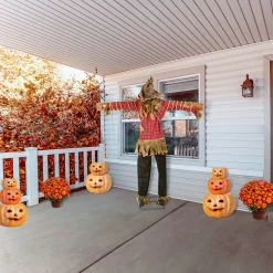 New National Tree Company Halloween Pre Lit Animated Spooky Scarecrow, Brown, Sound Activated, Led Lights, Plug In, 76 Inches