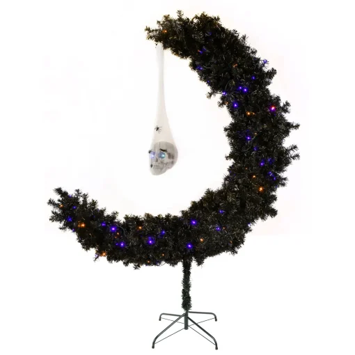 Outlet National Tree Company Halloween Pre Lit Artificial Tree Decoration, Black, Moon Shaped, Led Lights, Battery Operated, 6 Feet