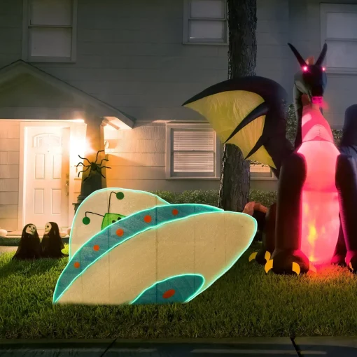Best Sale National Tree Company Halloween Pre Lit Lawn Decoration, Green, Alien Spaceship, Led Lights, Includes Garden Stakes, 35 Inches