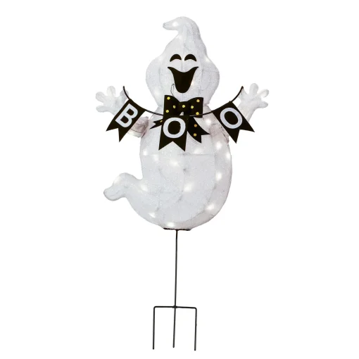 Fashion National Tree Company Halloween Pre Lit Lawn Decoration, White, Boo Ghost, Led Lights, Plug In, 32 Inches