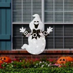 Fashion National Tree Company Halloween Pre Lit Lawn Decoration, White, Boo Ghost, Led Lights, Plug In, 32 Inches