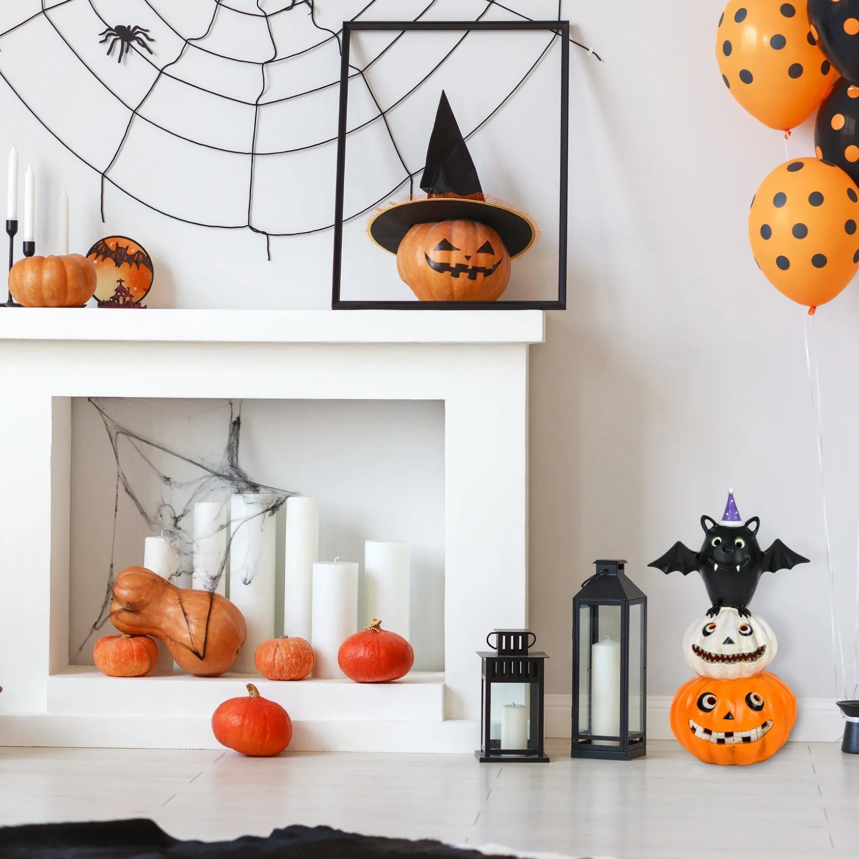 Outlet National Tree Company Halloween Pre Lit Tabletop Decoration, Orange, Bat Standing On Pumpkins, Led Lights, Battery Operated, 22 Inches