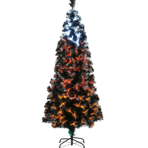 Fashion National Tree Company Halloween Pre-Lit Artificial Halloween Tree, Black, Fiber Optic, Candy Corn Led Lights, Includes Stand, 6 Feet