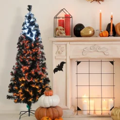 Fashion National Tree Company Halloween Pre-Lit Artificial Halloween Tree, Black, Fiber Optic, Candy Corn Led Lights, Includes Stand, 6 Feet