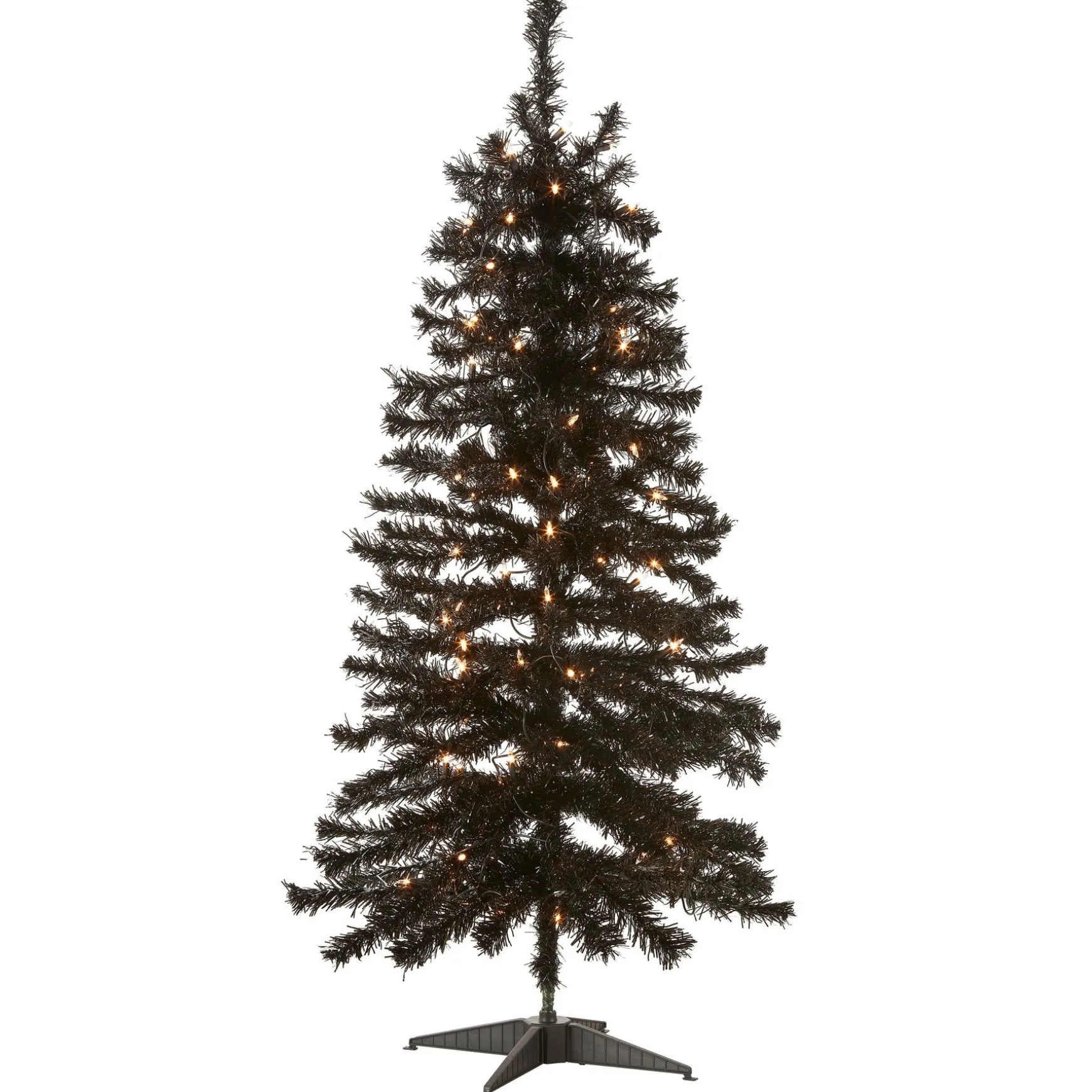 Hot National Tree Company Halloween Pre-Lit Artificial Christmas Tree, Black Tinsel, White Lights, Includes Stand, 4 Feet