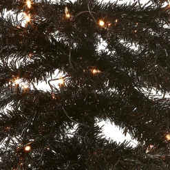 Hot National Tree Company Halloween Pre-Lit Artificial Christmas Tree, Black Tinsel, White Lights, Includes Stand, 4 Feet