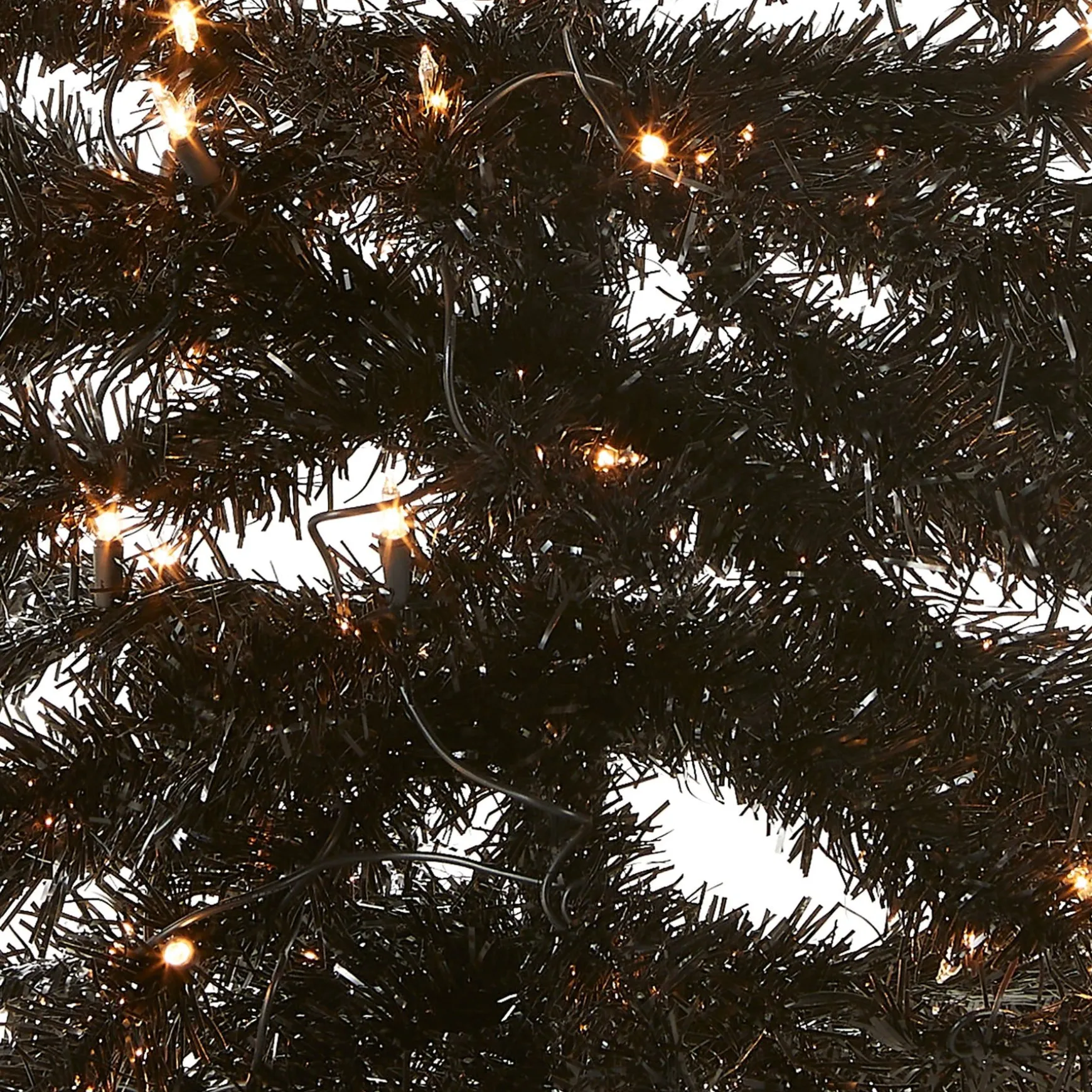 Hot National Tree Company Halloween Pre-Lit Artificial Christmas Tree, Black Tinsel, White Lights, Includes Stand, 4 Feet