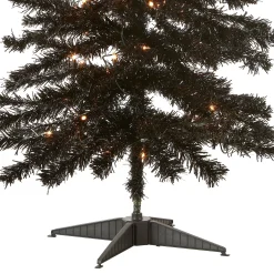 Hot National Tree Company Halloween Pre-Lit Artificial Christmas Tree, Black Tinsel, White Lights, Includes Stand, 4 Feet