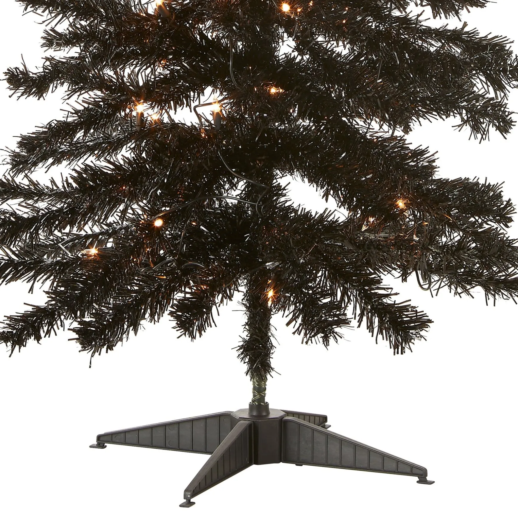 Hot National Tree Company Halloween Pre-Lit Artificial Christmas Tree, Black Tinsel, White Lights, Includes Stand, 4 Feet
