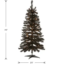 Hot National Tree Company Halloween Pre-Lit Artificial Christmas Tree, Black Tinsel, White Lights, Includes Stand, 4 Feet