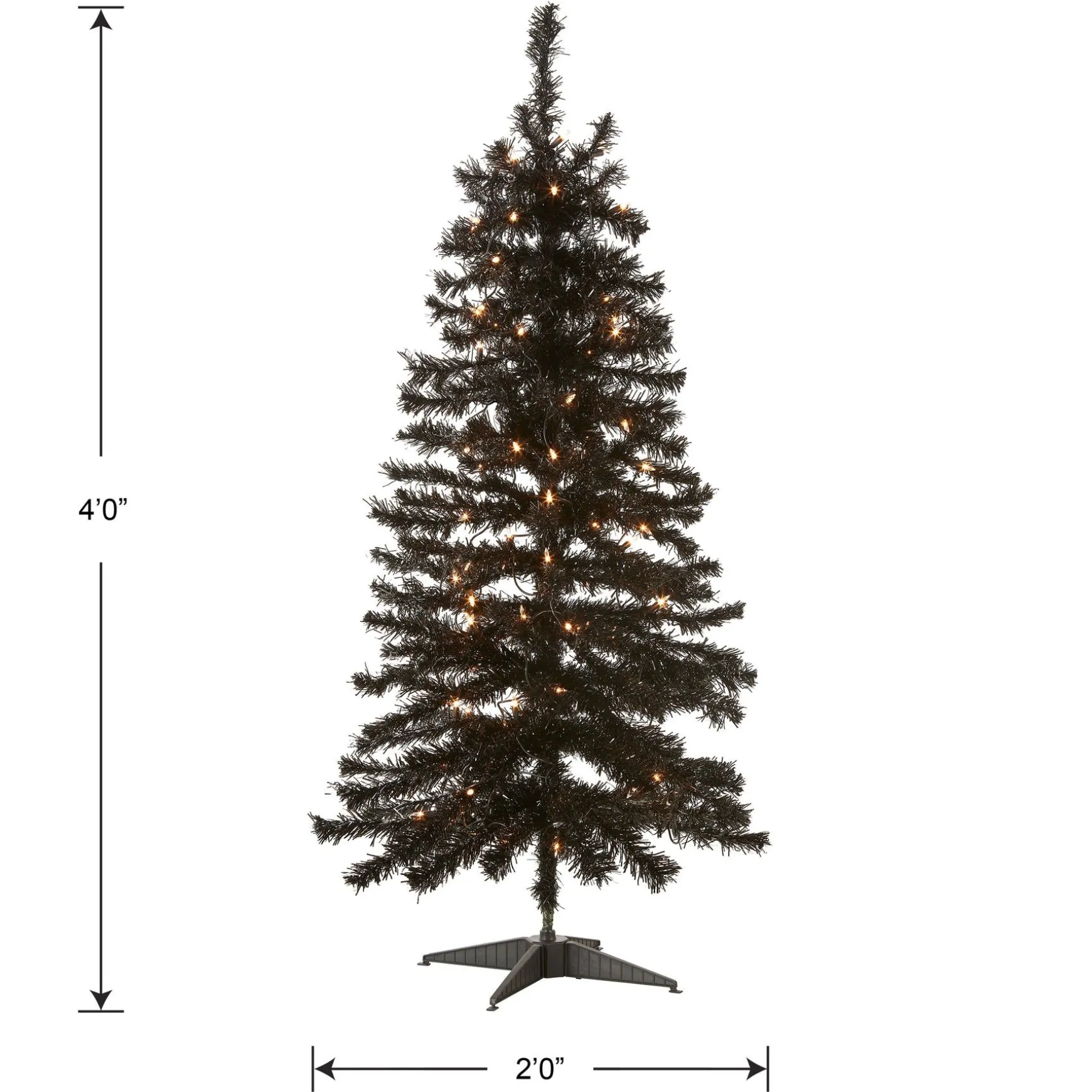 Hot National Tree Company Halloween Pre-Lit Artificial Christmas Tree, Black Tinsel, White Lights, Includes Stand, 4 Feet