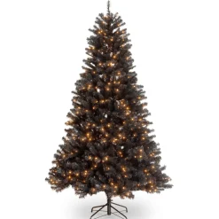 Outlet National Tree Company Halloween Pre-Lit Artificial Full Christmas Tree, Black, North Valley Spruce, White Lights, Includes Stand, 6.5 Feet