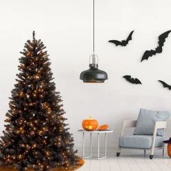 Outlet National Tree Company Halloween Pre-Lit Artificial Full Christmas Tree, Black, North Valley Spruce, White Lights, Includes Stand, 6.5 Feet