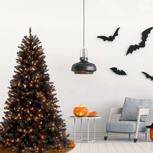Outlet National Tree Company Halloween Pre-Lit Artificial Full Christmas Tree, Black, North Valley Spruce, White Lights, Includes Stand, 6.5 Feet